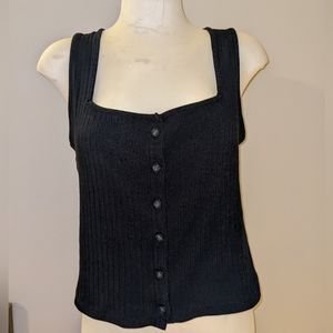 Black Button Square Neck Tank